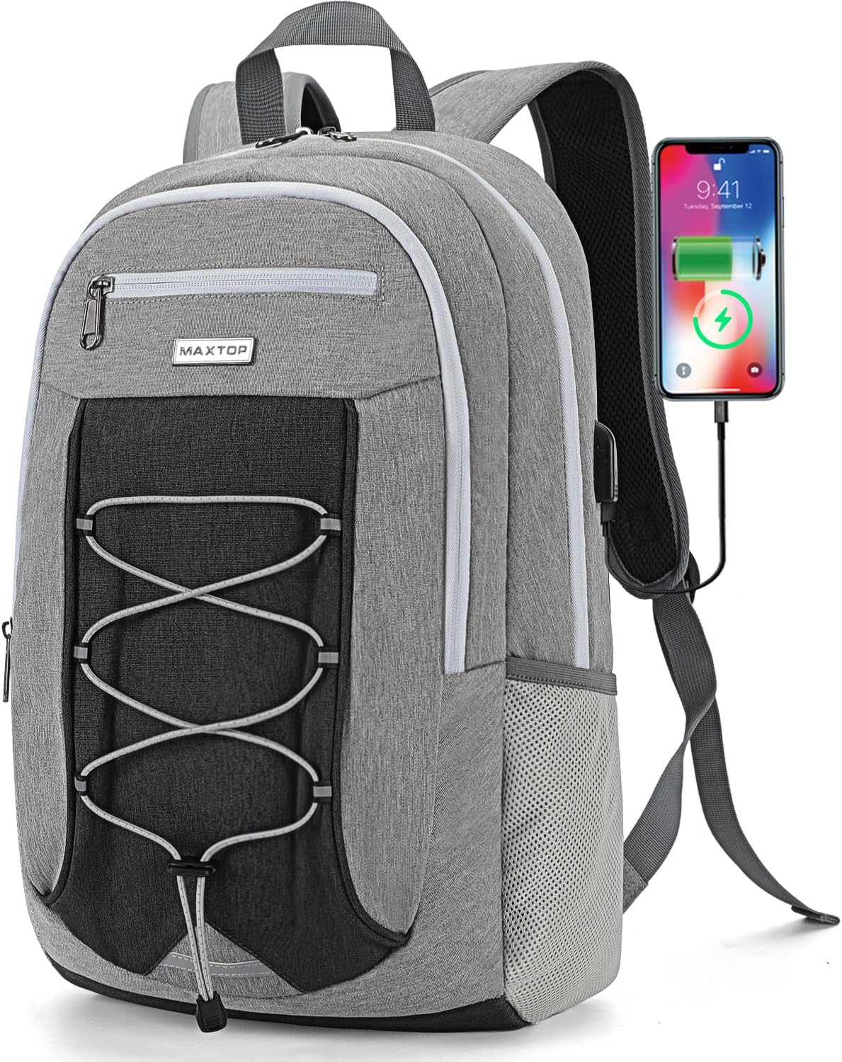 MAXTOP Travel Backpack Laptop Back Pack College Bookbag with USB Charging Port Water Resistant Work Business Backpacks