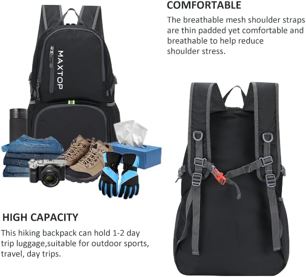 MAXTOP 40/50L Lightweight Packable Backpack for Hiking Traveling Camping Water Resistant Foldable Outdoor Travel Daypack