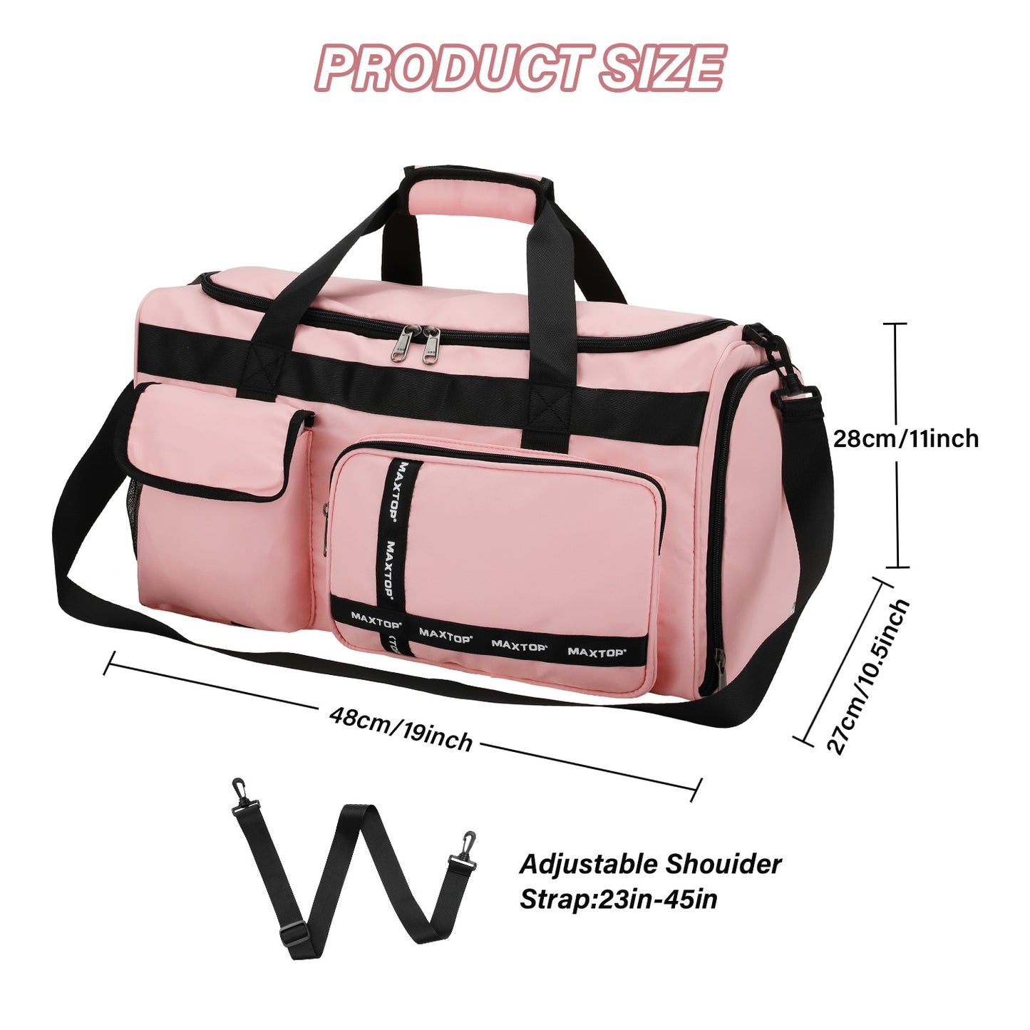 MAXTOP Gym bag Travel Duffle Bag for Women, Carry On Tote Weekender Overnight Bag, Large Capacity Duffel Bag With Shoe Compartment, Yoga Tote Bag with Dry and Wet Separation Pink