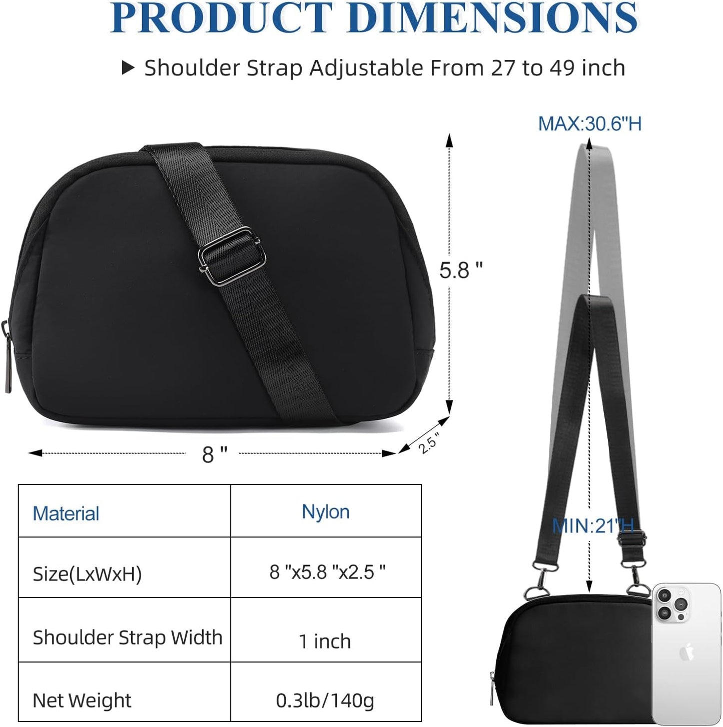 MAXTOP Small Nylon Crossbody Bags for Women Unisex Belt Bag Fanny Pack with Adjustable Strap for Traveling Shopping