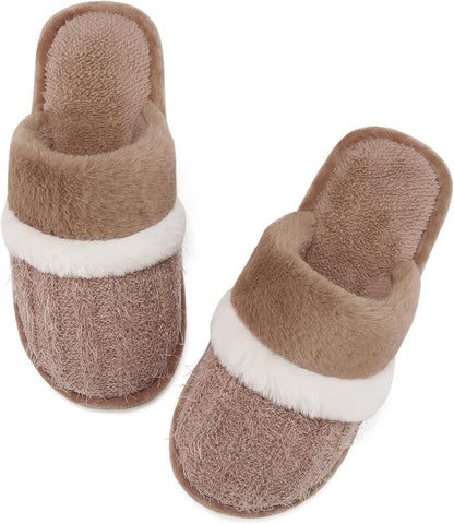 Womens Cozy Memory Foam Slippers Soft Warm Slip On Faux Fur House Slippers,Anti-Skid Rubber Sole,Creative Gifts for Women Mom Girlfriend