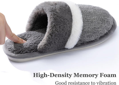 Womens Cozy Memory Foam Slippers Soft Warm Slip On Faux Fur House Slippers,Anti-Skid Rubber Sole,Creative Gifts for Women Mom Girlfriend