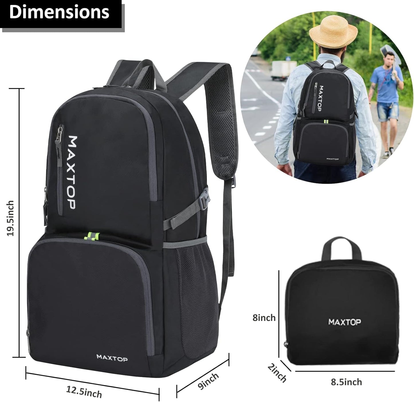 MAXTOP 40/50L Lightweight Packable Backpack for Hiking Traveling Camping Water Resistant Foldable Outdoor Travel Daypack