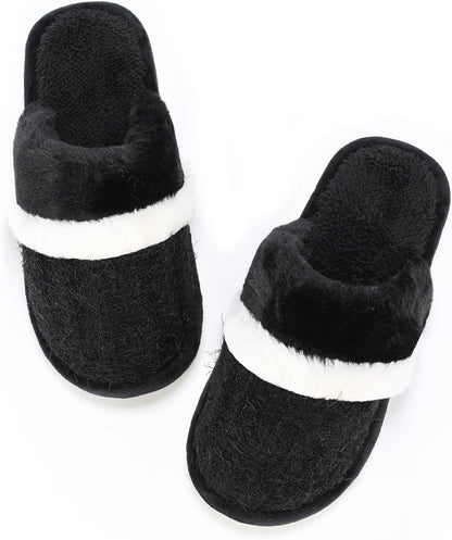 Womens Cozy Memory Foam Slippers Soft Warm Slip On Faux Fur House Slippers,Anti-Skid Rubber Sole,Creative Gifts for Women Mom Girlfriend