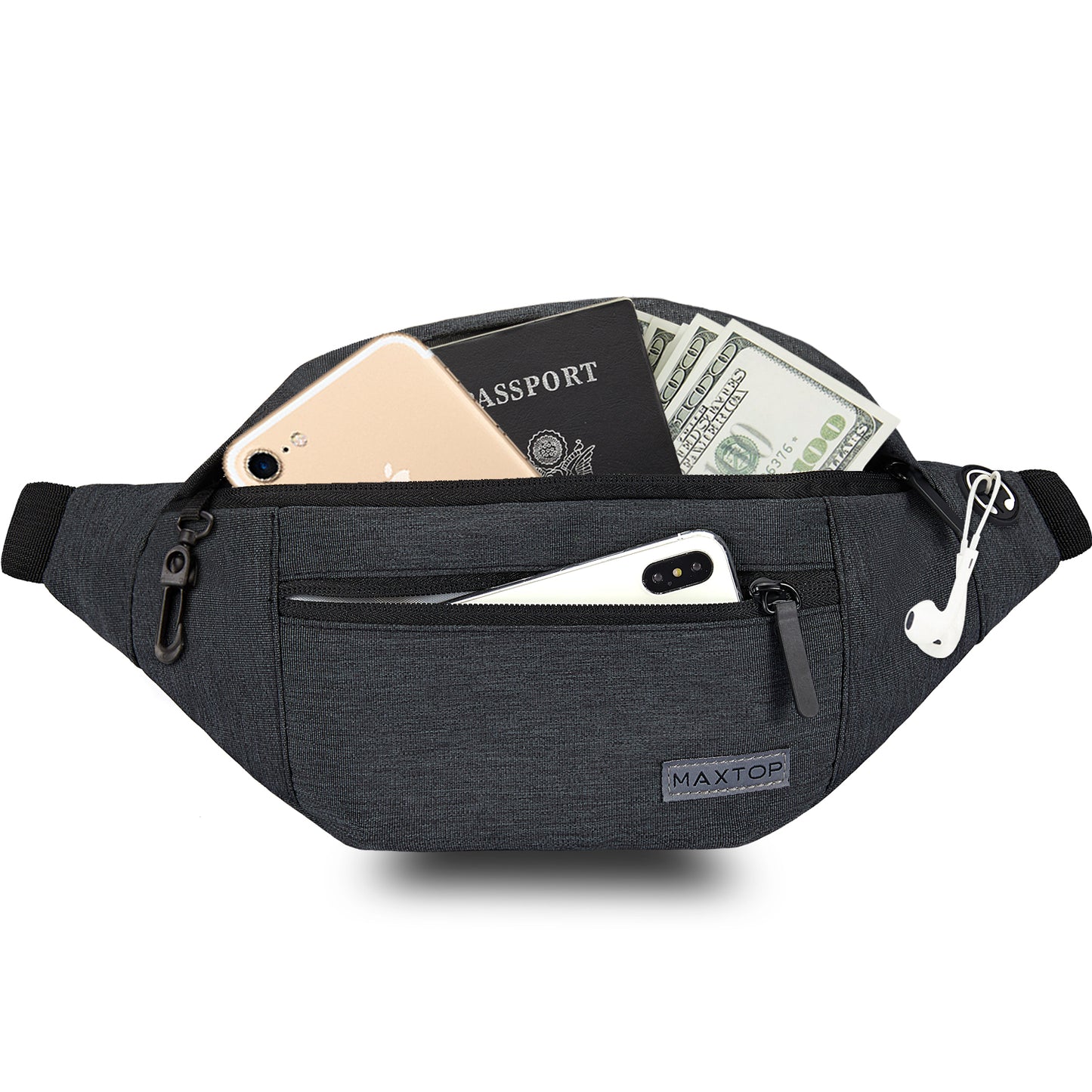 MAXTOP Large Crossbody Fanny Pack with 4-Zipper Pockets,Gifts for Enjoy Sports Festival Workout Traveling Running Casual Hands-Free Wallets Waist Pack Phone Bag Fits All Phones